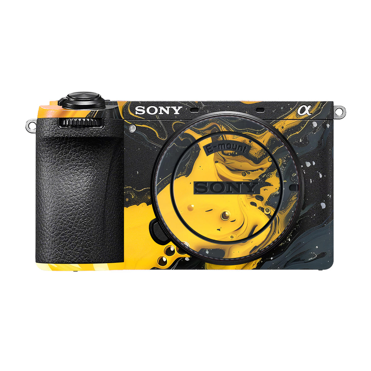 Yellow and Black Paint Swirls Sony A6700 Camera Skin