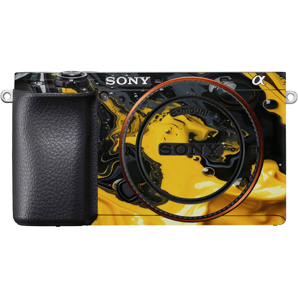 Yellow and Black Paint Swirls Sony A6100 Camera Skins