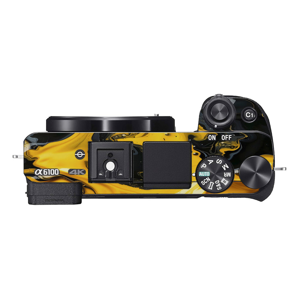 Yellow and Black Paint Swirls Sony A6100 Camera Skins