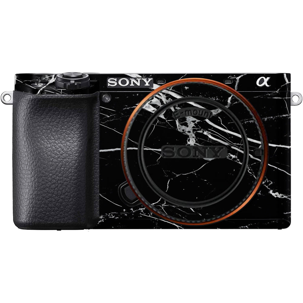 White Veins on Black Sony A6100 Camera Skins
