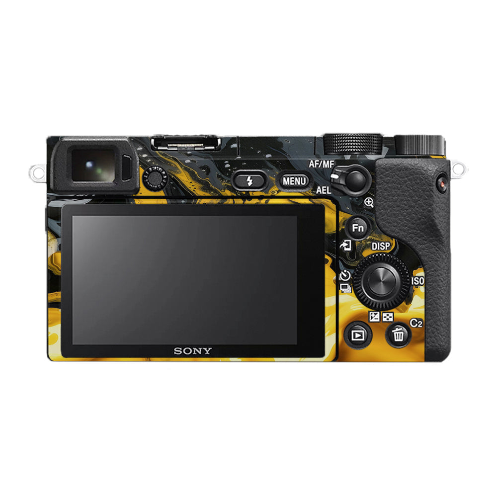 Yellow and Black Paint Swirls Sony A6400 Camera Skins