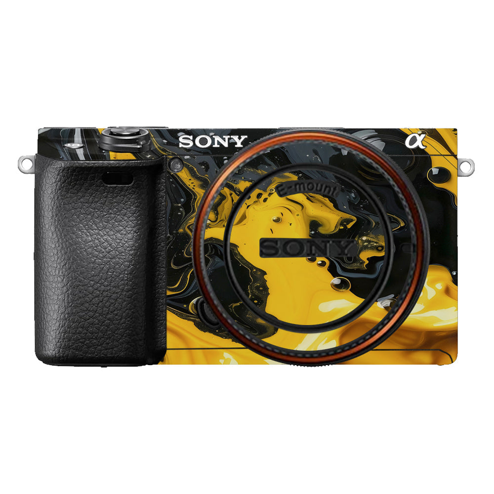 Yellow and Black Paint Swirls Sony A6400 Camera Skins