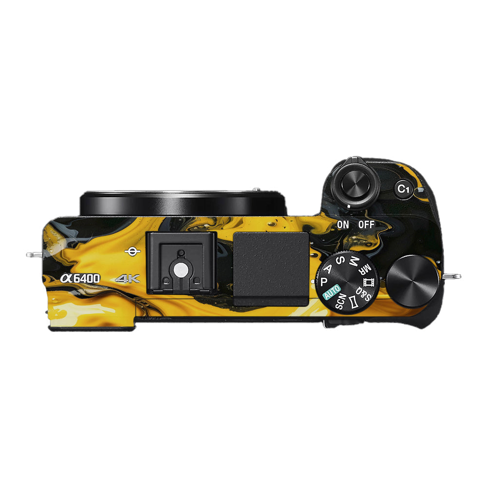 Yellow and Black Paint Swirls Sony A6400 Camera Skins