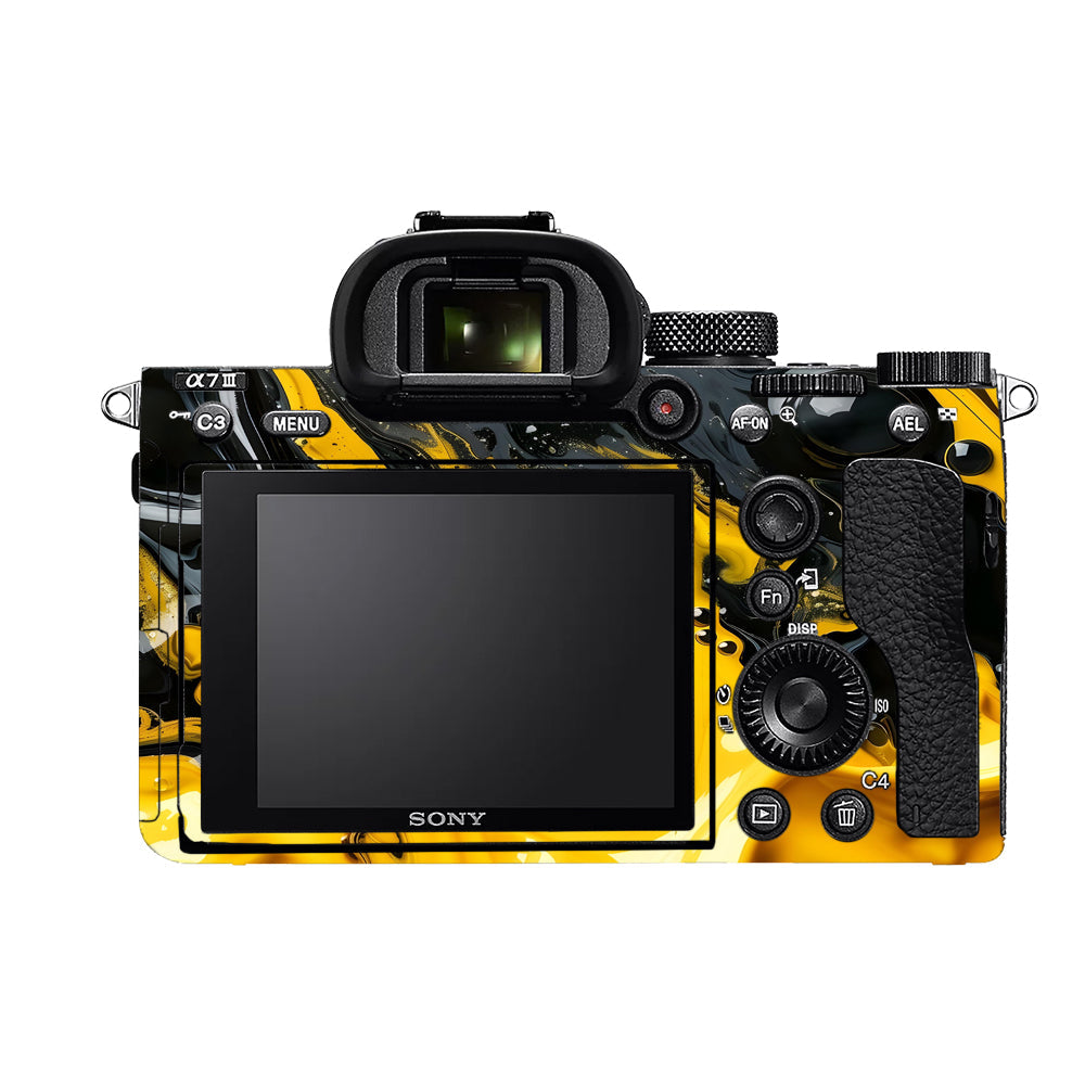 Yellow and Black Paint Swirls Sony A7MIII Camera Skins