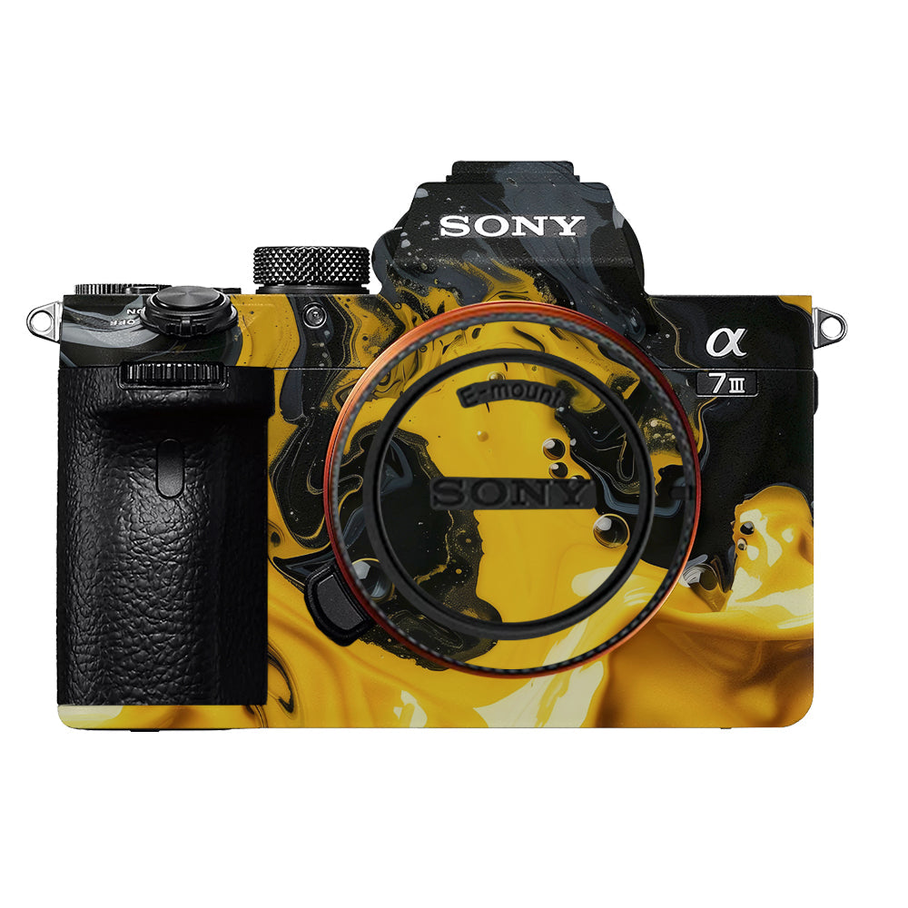 Yellow and Black Paint Swirls Sony A7MIII Camera Skins