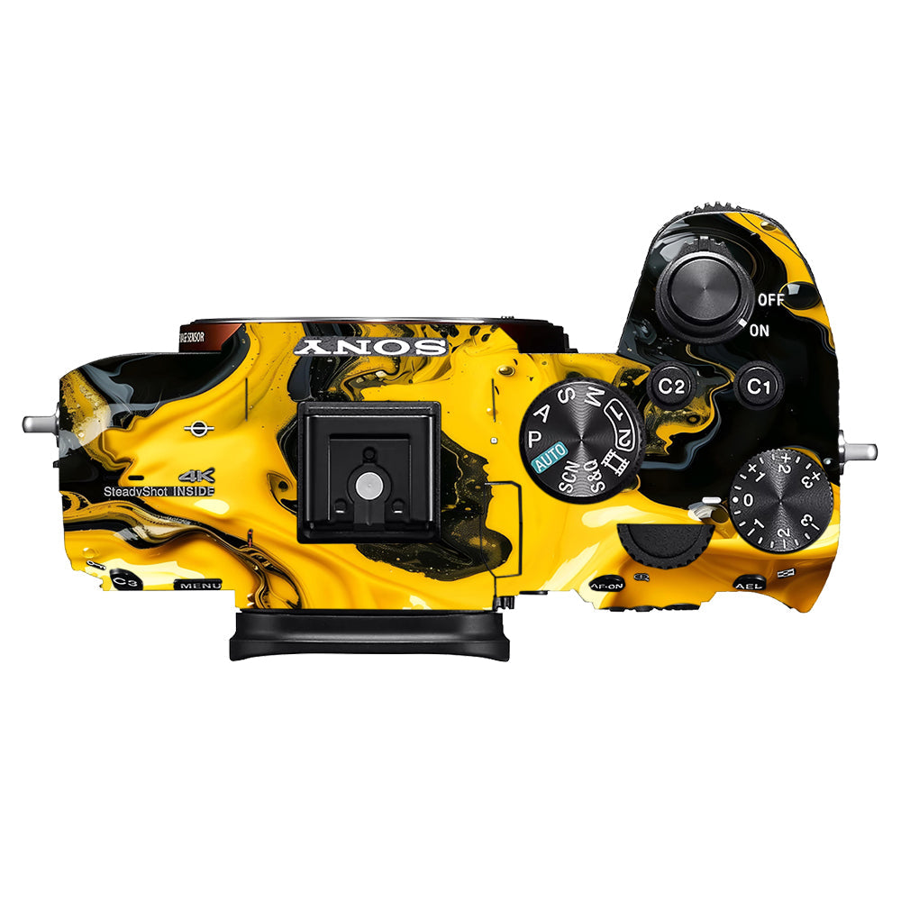 Yellow and Black Paint Swirls Sony A7MIII Camera Skins