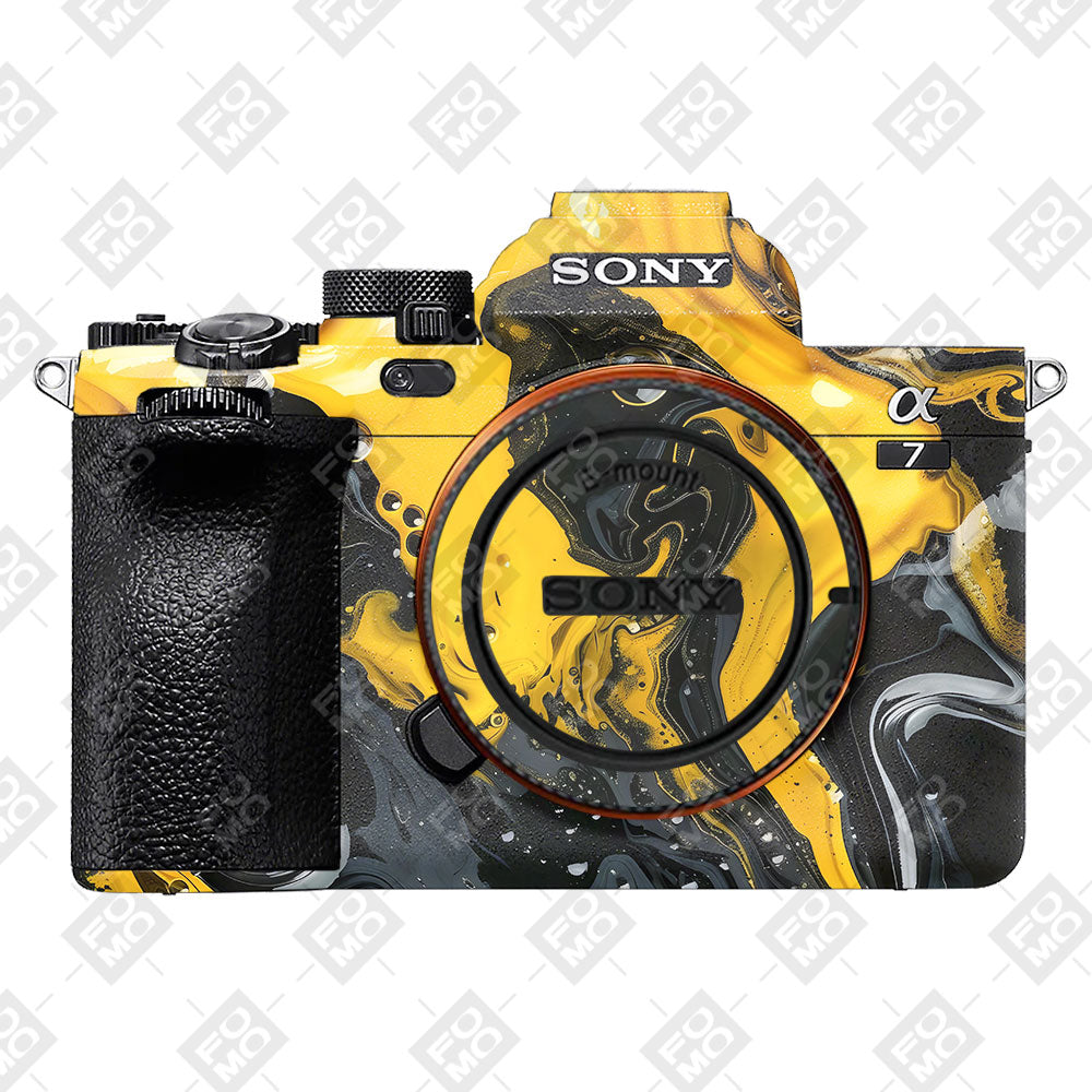 Yellow and Black Paint Swirls Sony A7MIV Camera Skins