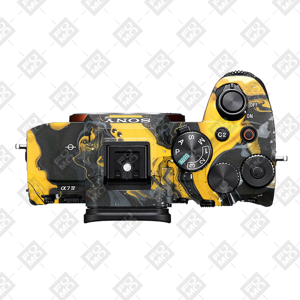 Yellow and Black Paint Swirls Sony A7MIV Camera Skins
