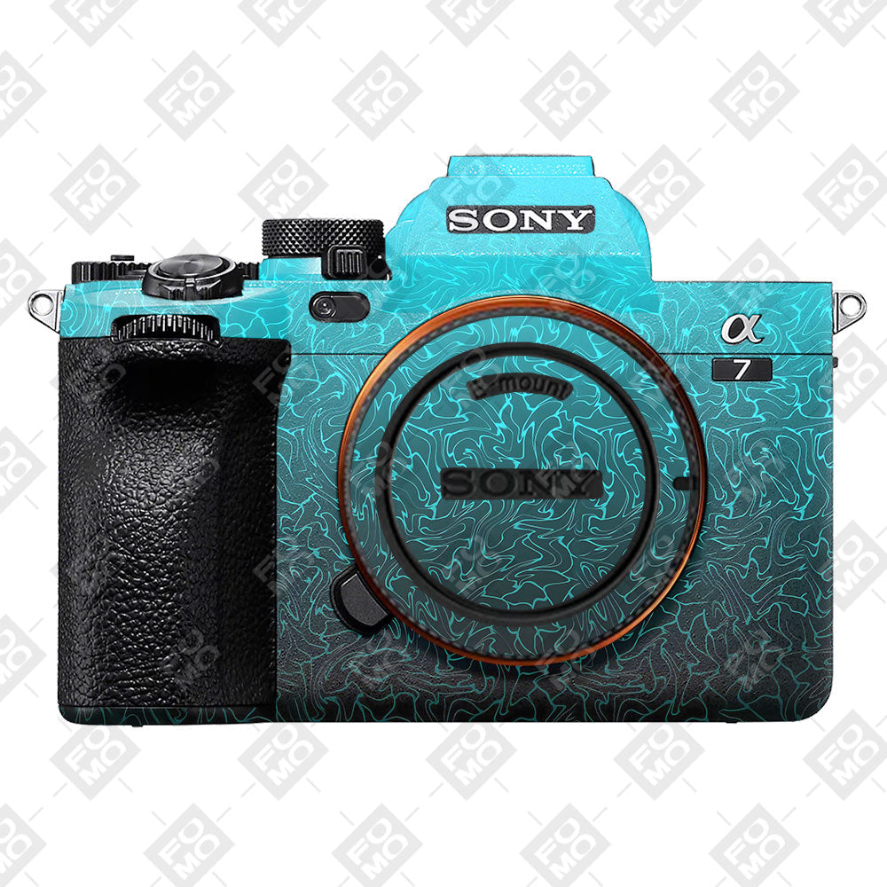 Cyan Blue to Black Gradient Sony A7MIV Camera Skins