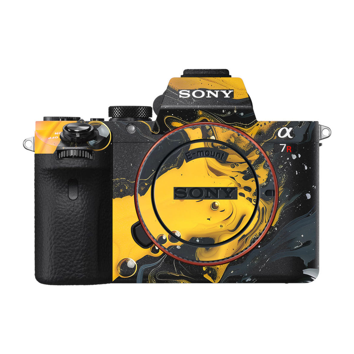 Yellow and Black Paint Swirls Sony A7R II Camera Skins