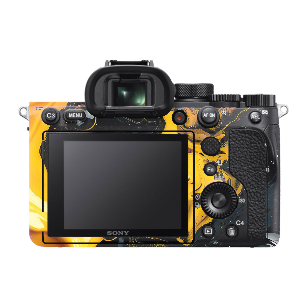 Yellow and Black Paint Swirls Sony A7R IV Camera Skin