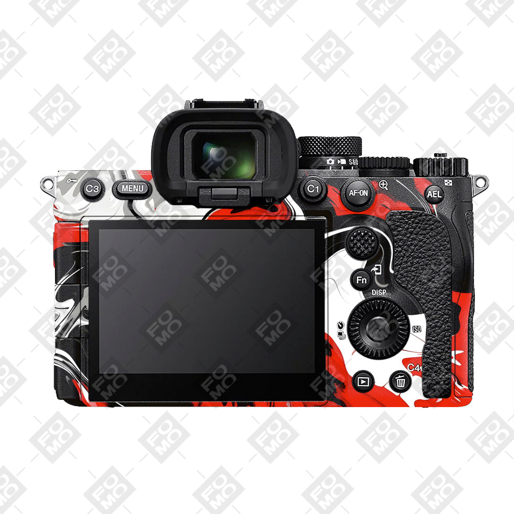 Scarlet and White Motion Sony A7RV Camera Skins