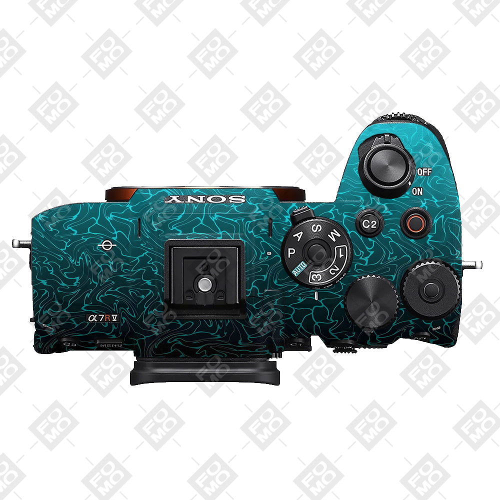 Cyan Blue to Black Gradient Sony A7RV Camera Skins