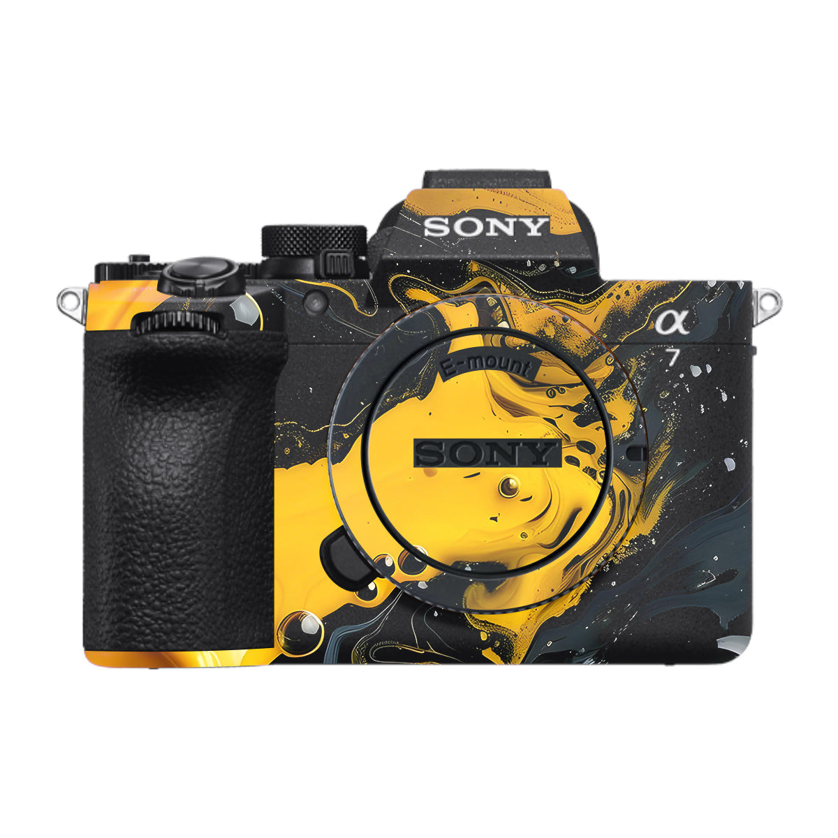 Yellow and Black Paint Swirls Sony A7 V Camera Skin