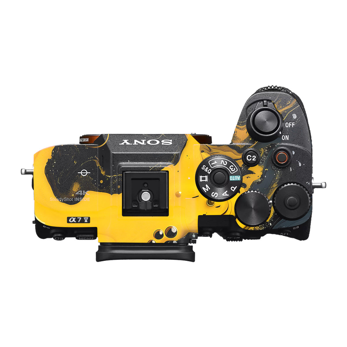 Yellow and Black Paint Swirls Sony A7 V Camera Skin