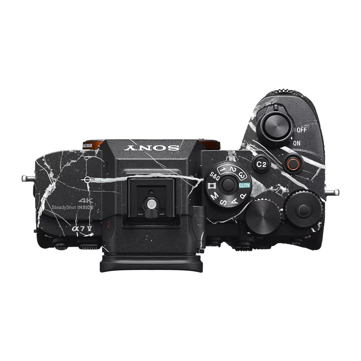 White Veins on Black Sony A7 V Camera Skin