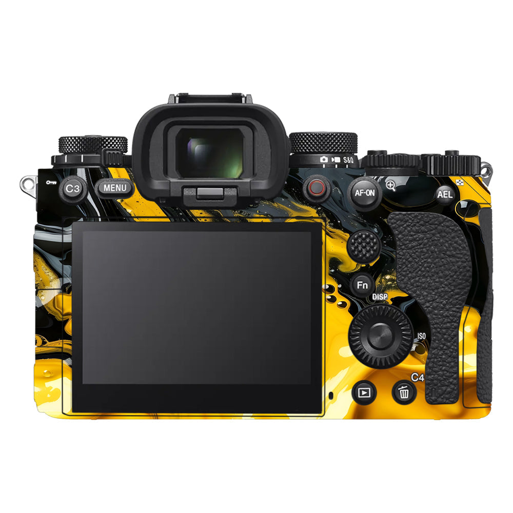 Yellow and Black Paint Swirls Sony A9III Camera Skins