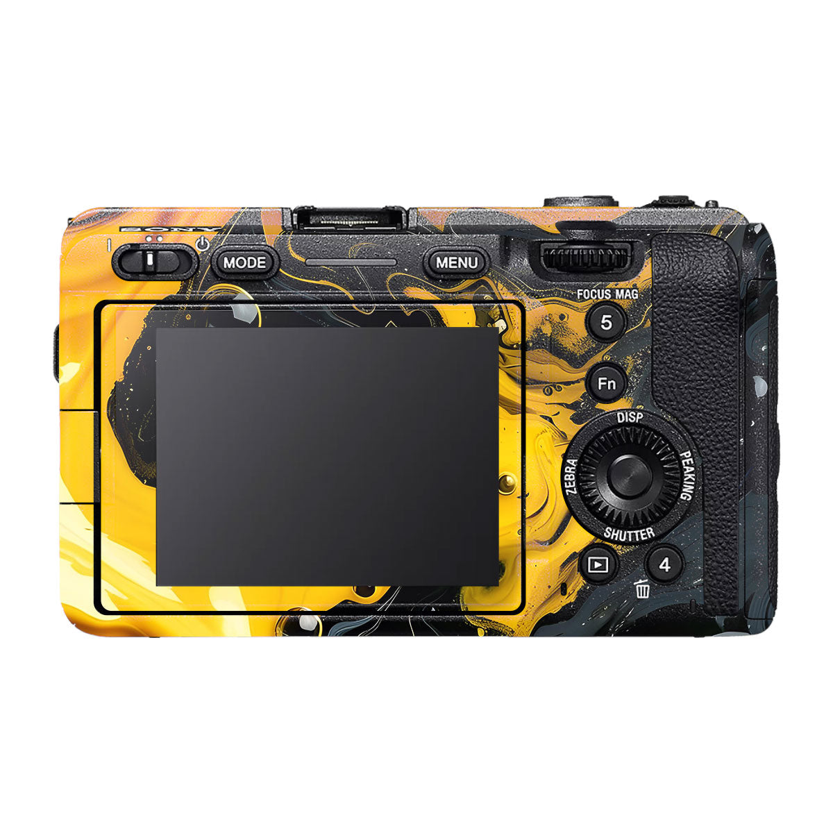 Yellow and Black Paint Swirls Sony FX30 Camera Skin