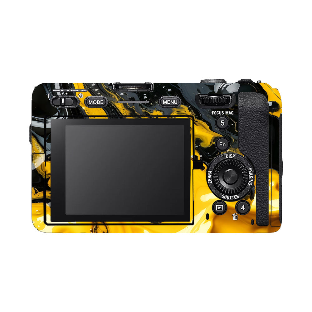Yellow and Black Paint Swirls Sony FX3 Camera Skins