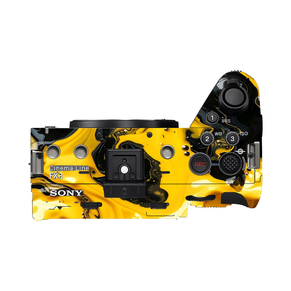 Yellow and Black Paint Swirls Sony FX3 Camera Skins
