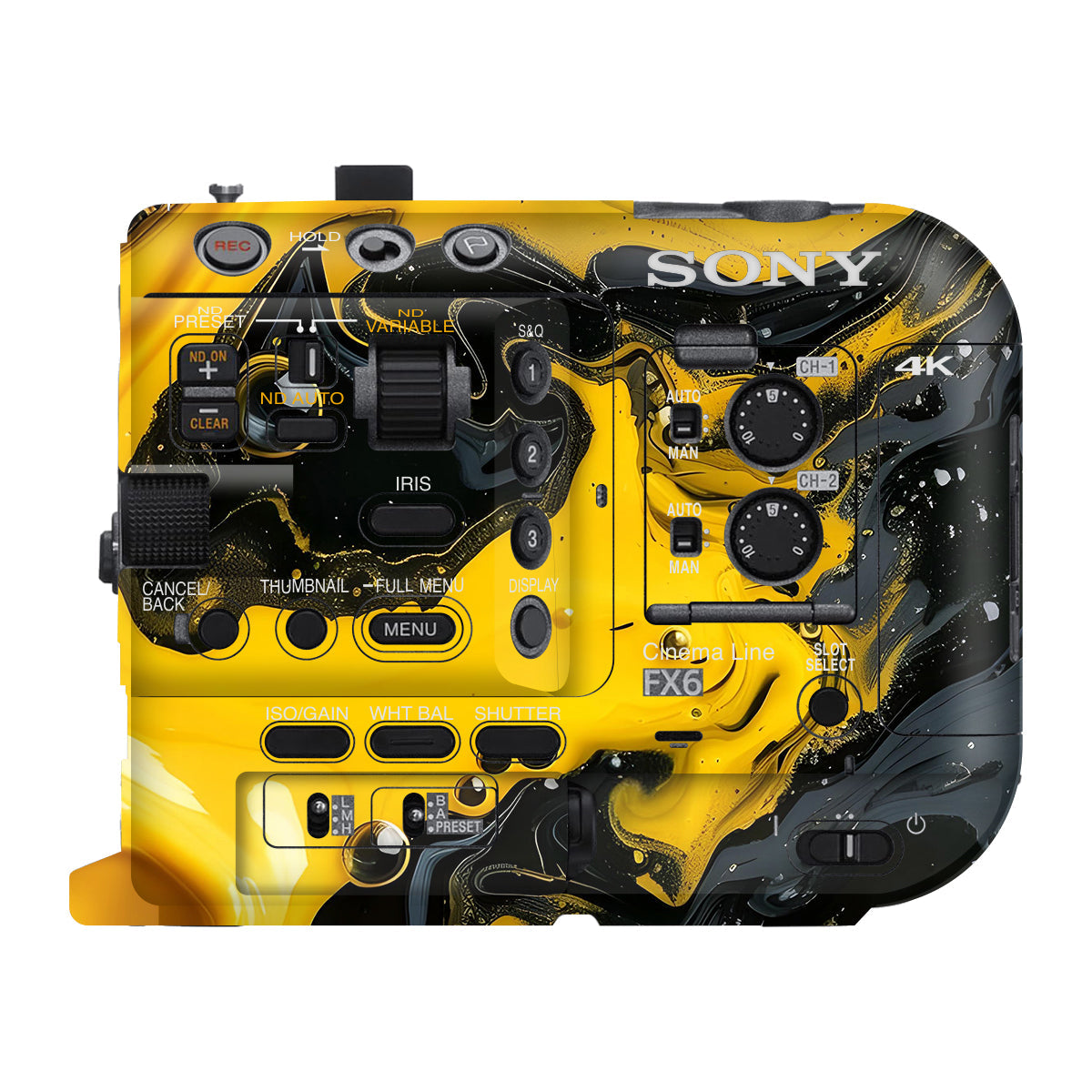 Yellow and Black Paint Swirls Sony FX6 Camera Skin