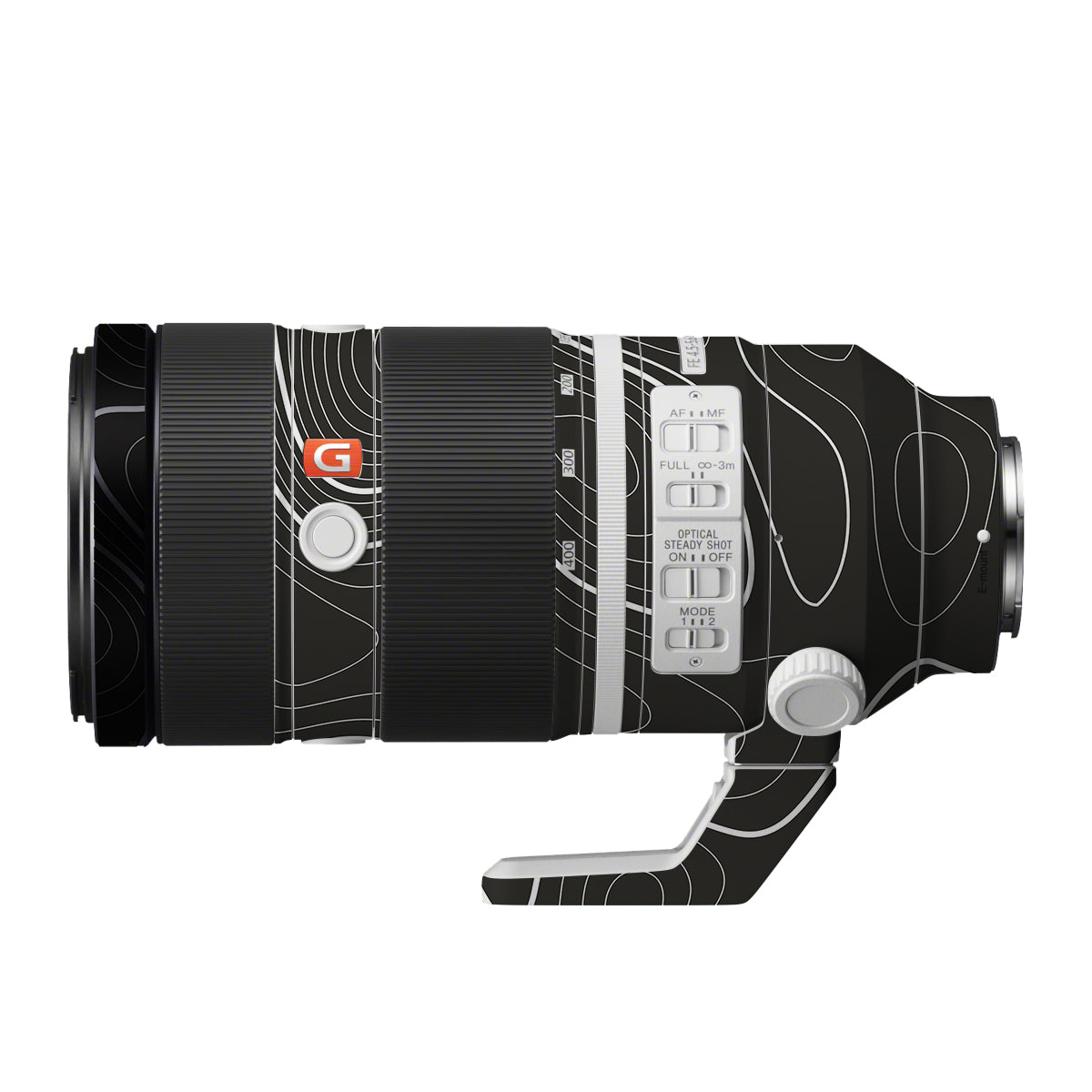 Grayscale Topographic Lines Sony FE 100-400mm F/4.5-5.6 GM OSS Camera Lens Skin