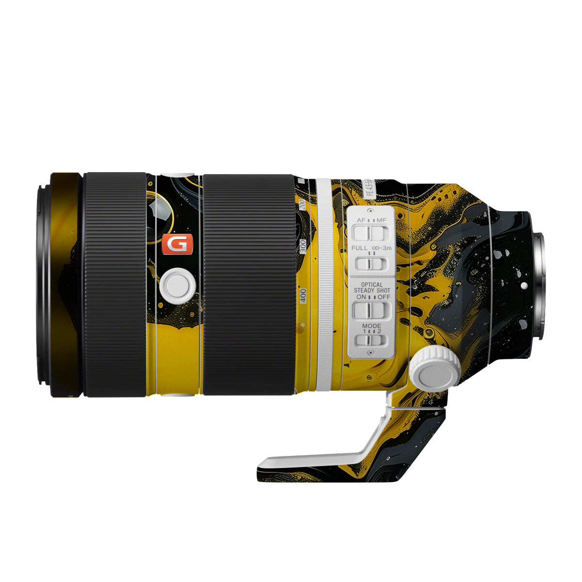Yellow and Black Paint Swirls Sony FE 100-400mm F/4.5-5.6 GM OSS Camera Lens Skin