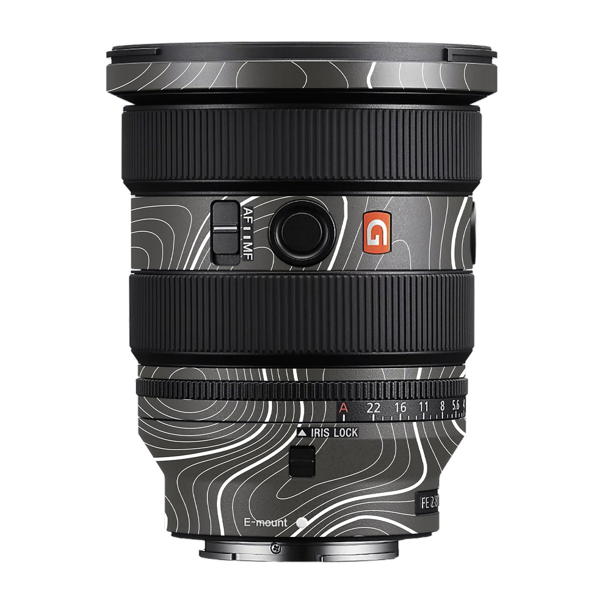 Grayscale Topographic Lines Sony FE 16-35mm F/2.8 GM II Camera Lens Skin