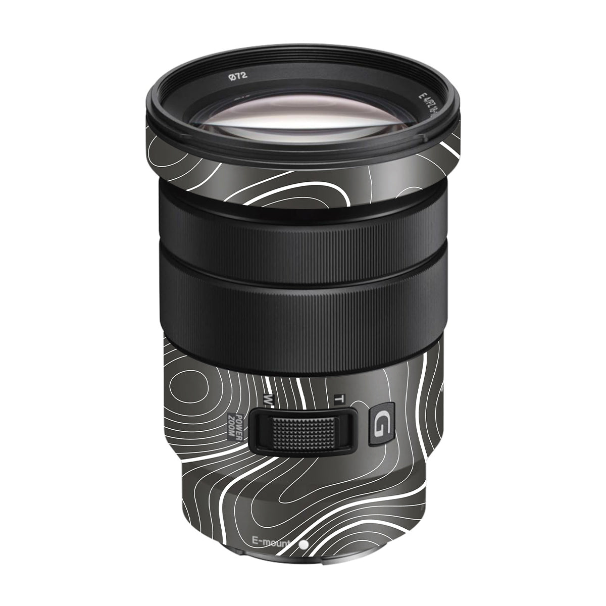 Grayscale Topographic Lines Sony E 18-105mm F/4 Camera Lens Skin