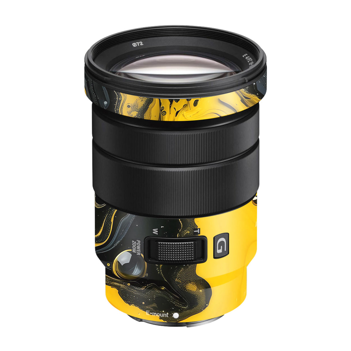 Yellow and Black Paint Swirls Sony E 18-105mm F/4 Camera Lens Skin