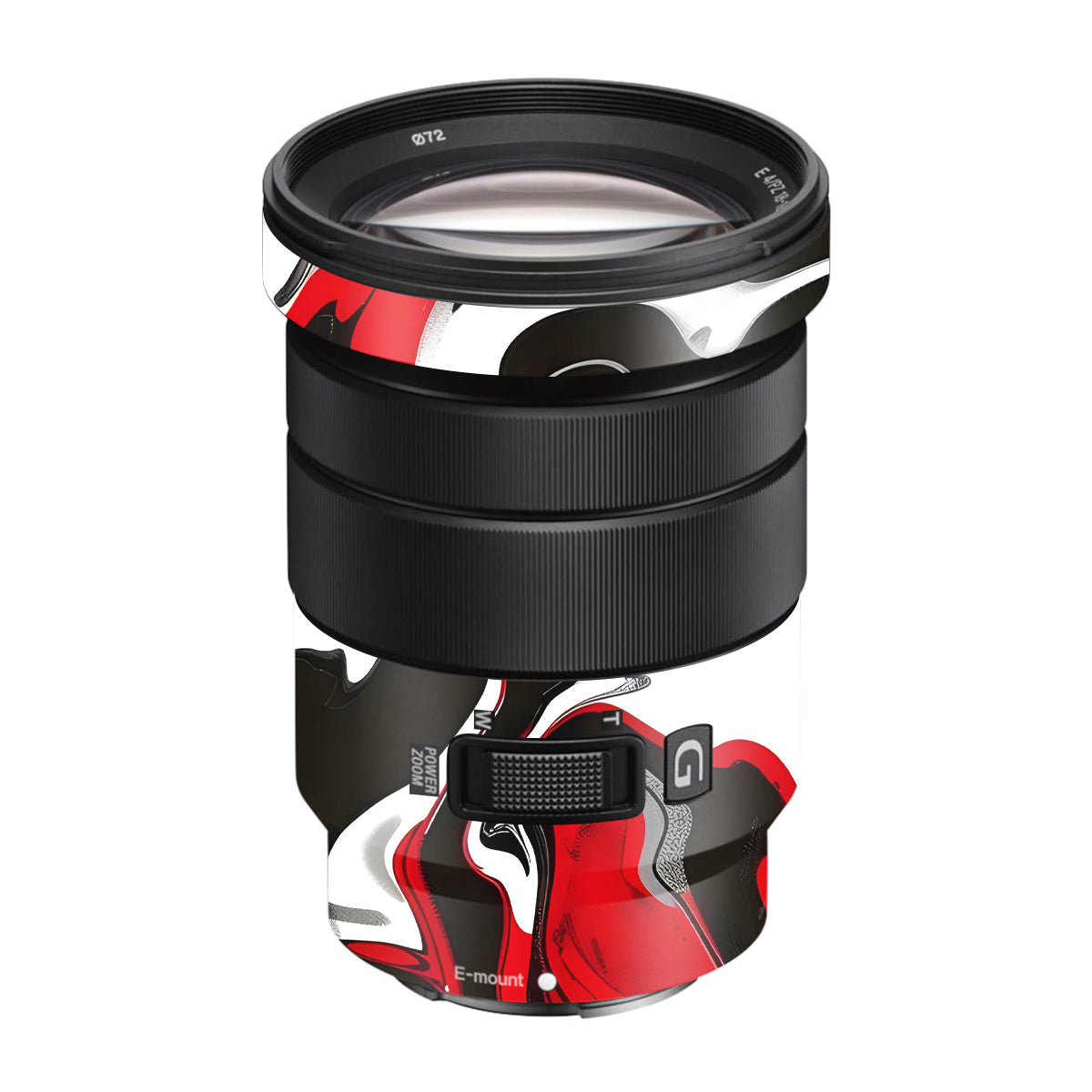 Scarlet and White Motion Sony E 18-105mm F/4 Camera Lens Skin