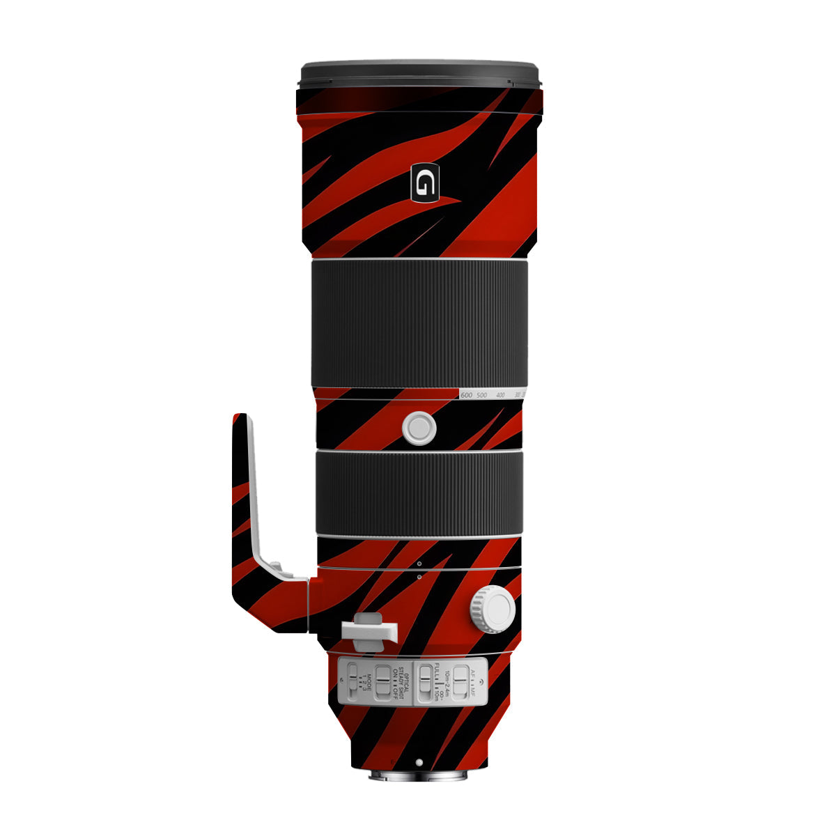 Red and Black Stripes Sony FE 200-600mm F/5.6-6.3 G OSS Camera Lens Skin