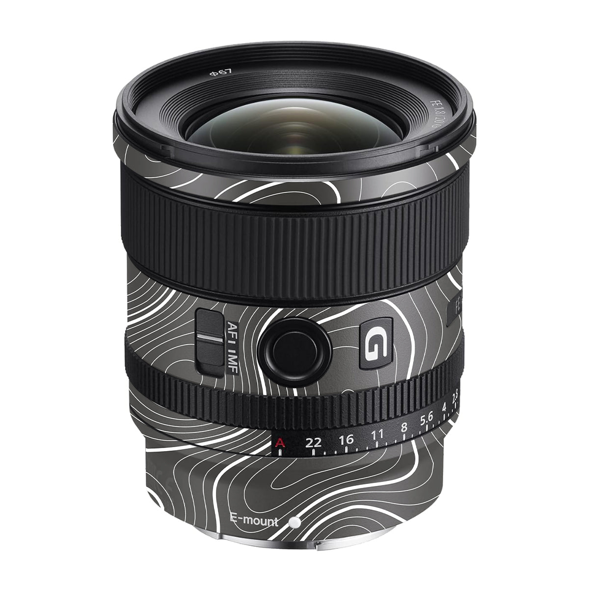 Grayscale Topographic Lines Sony FE 20mm F/1.8 G Camera Lens Skin