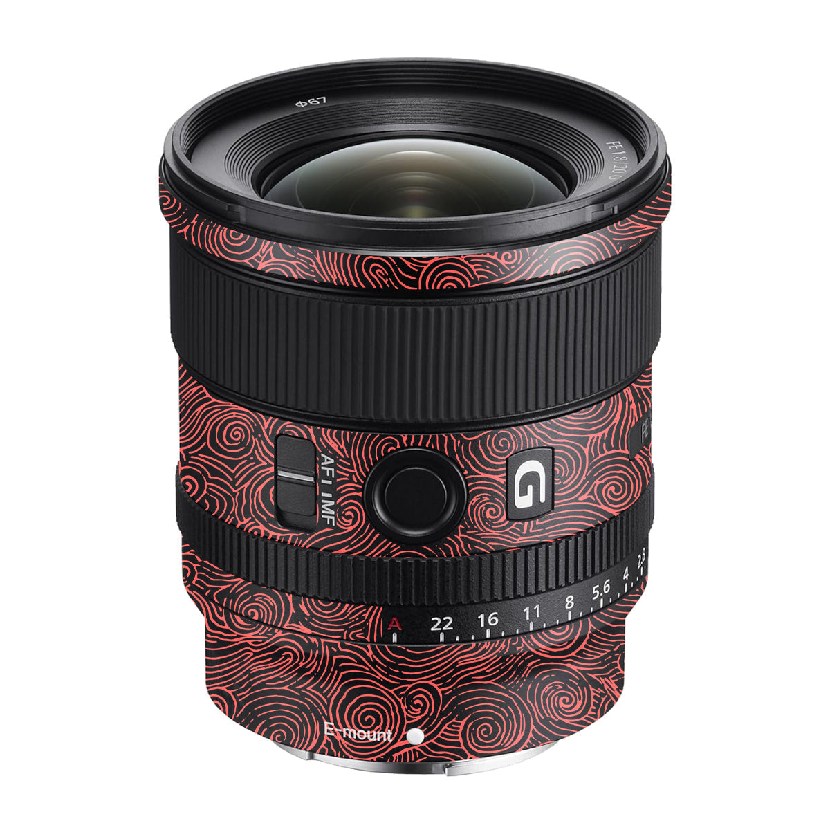 Red Spirals Sony FE 20mm F/1.8 G Camera Lens Skin