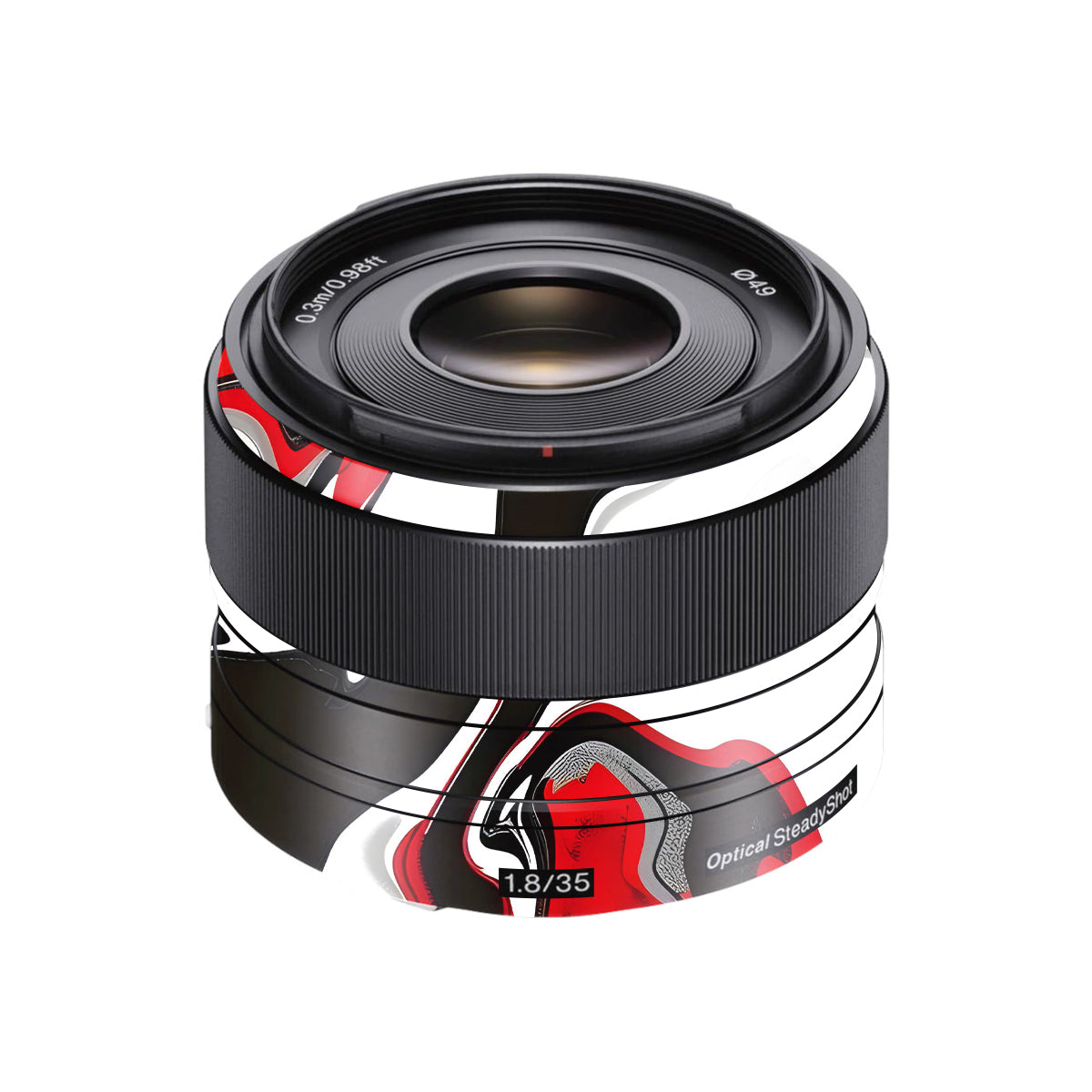 Scarlet and White Motion Sony FE 35mm F/1.8 Camera Lens Skin