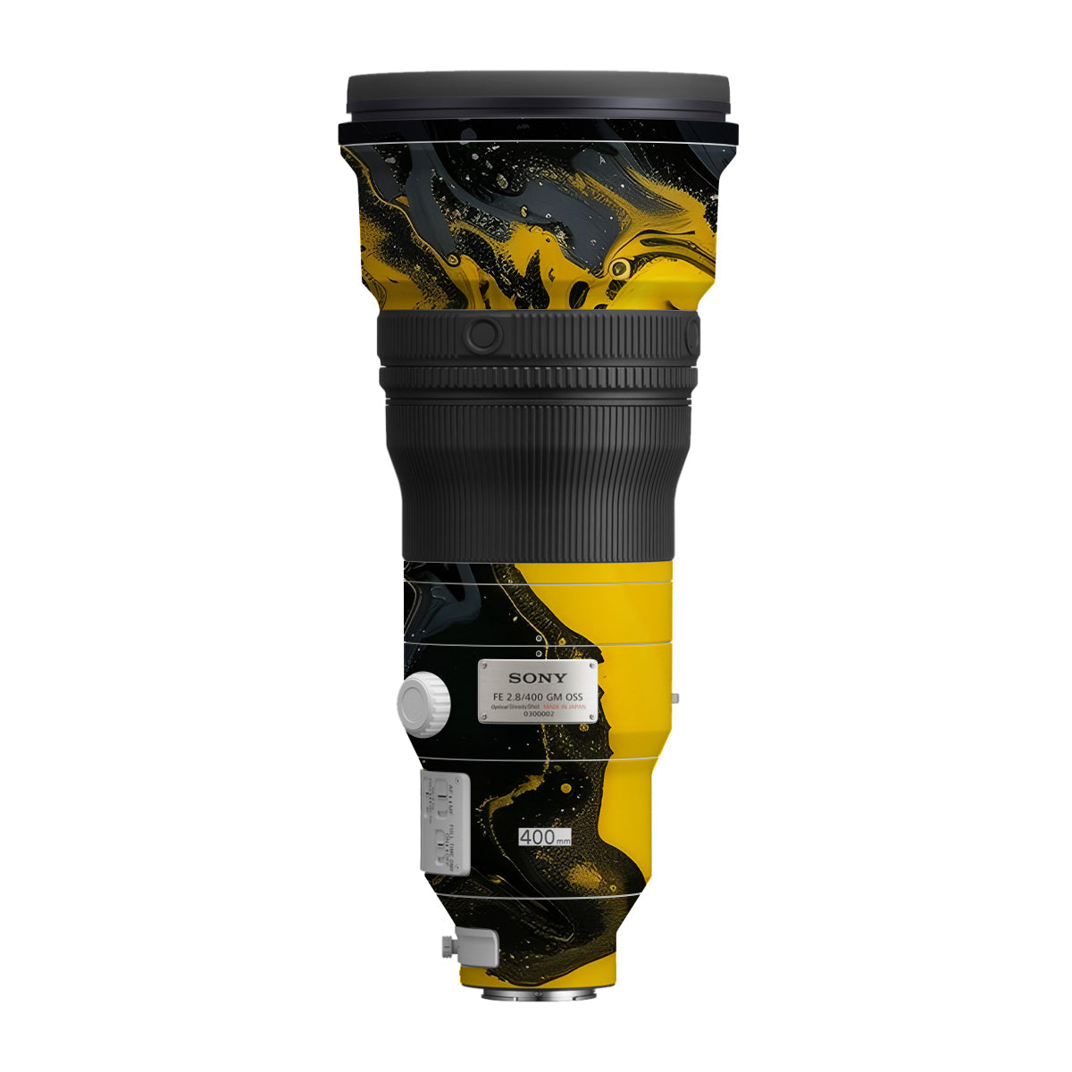 Yellow and Black Paint Swirls Sony FE 400mm F/2.8 GM Camera Lens Skin