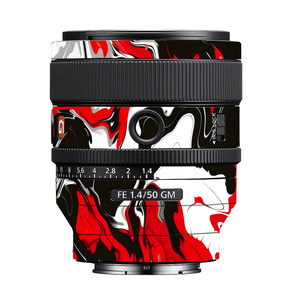 Scarlet and White Motion Sony FE 50mm f/1.4 GM Camera Lens Skin