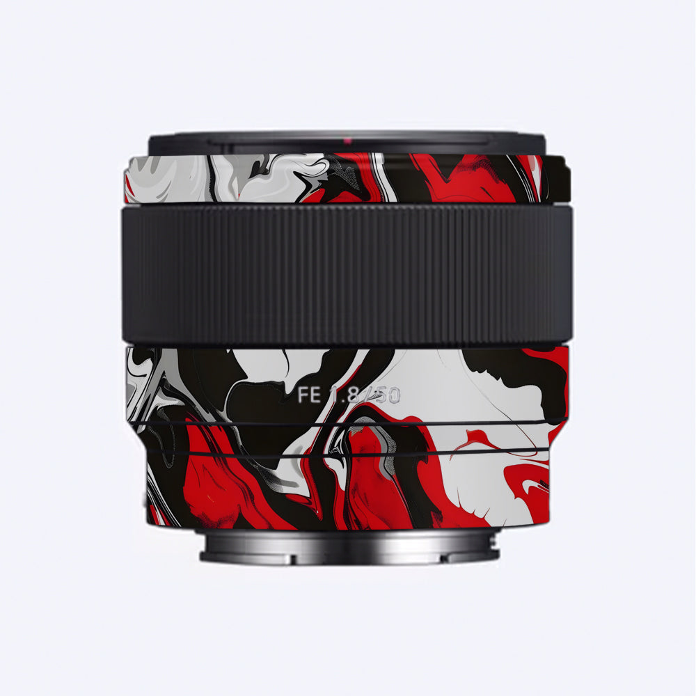 Scarlet and White Motion Sony FE 50mm f/1.8 Camera Lens Skin