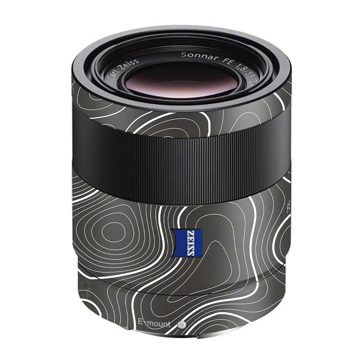 Grayscale Topographic Lines Sony FE 55mm F/1.8 ZA Camera Lens Skin
