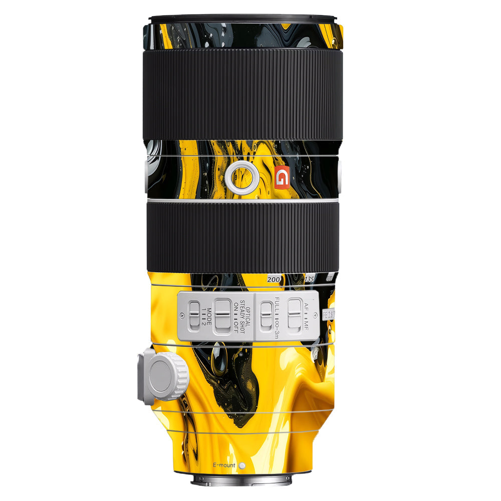 Yellow and Black Paint Swirls Sony FE 70–200mm f/2.8 GM OSS Camera Lens Skin