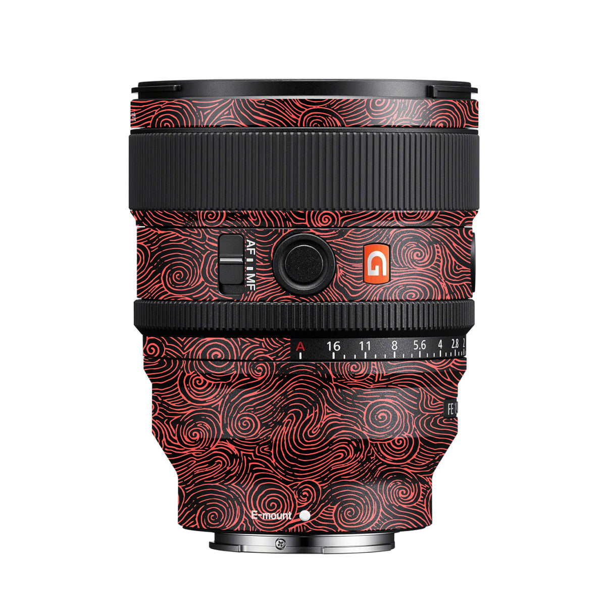 Red Spirals Sony FE 85mm F/1.4 GM II Camera Lens Skin