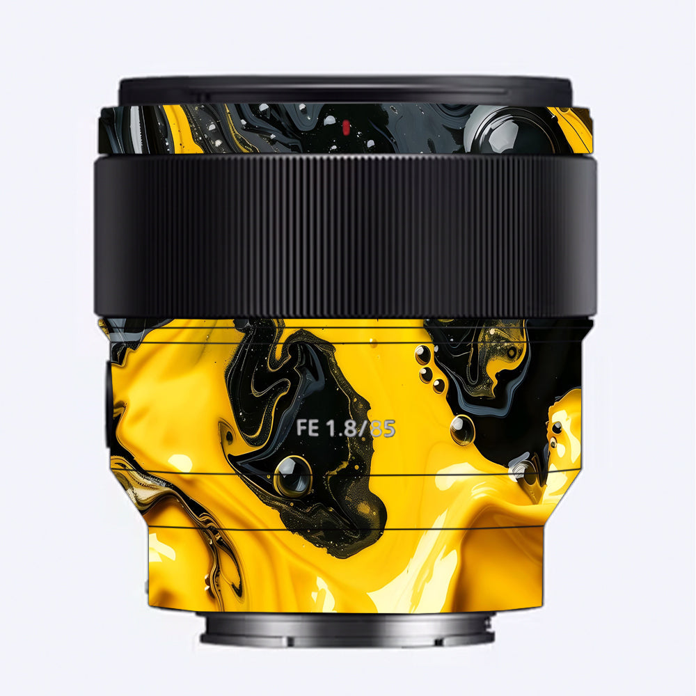 Yellow and Black Paint Swirls Sony FE 85mm f/1.8 Camera Lens Skin