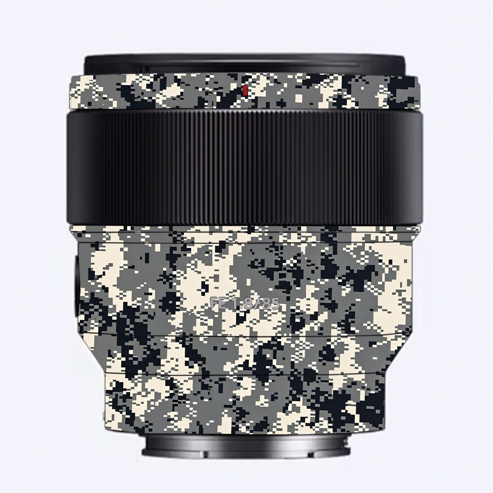 Grey Black Pixel Sony 85mm 1.8 Camera Lens Skin