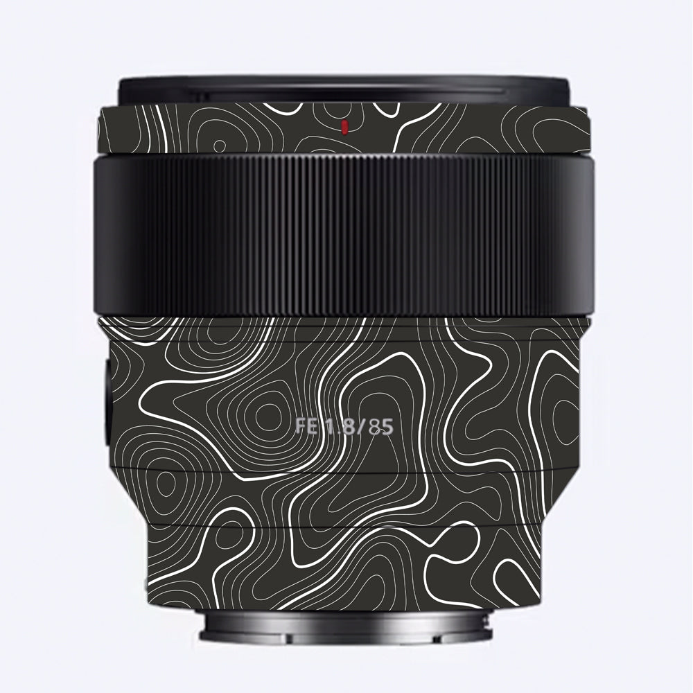 Grayscale Topographic Lines Sony FE 85mm f/1.8 Camera Lens Skin