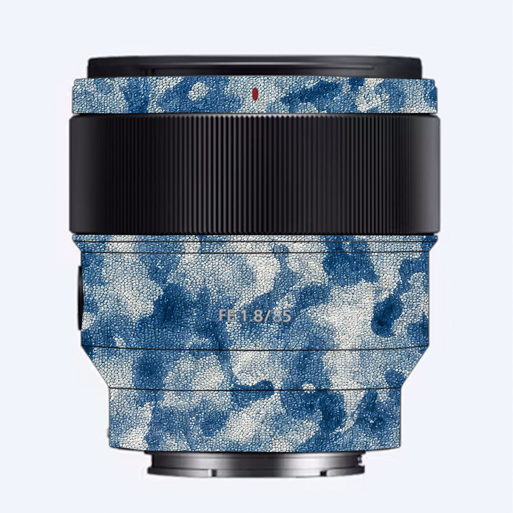 Blue Watercolor Fabric Sony FE 85mm f/1.8 Camera Lens Skin