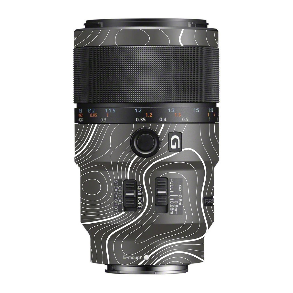 Grayscale Topographic Lines Sony FE 90mm F/2.8 Macro OSS Camera Lens Skin