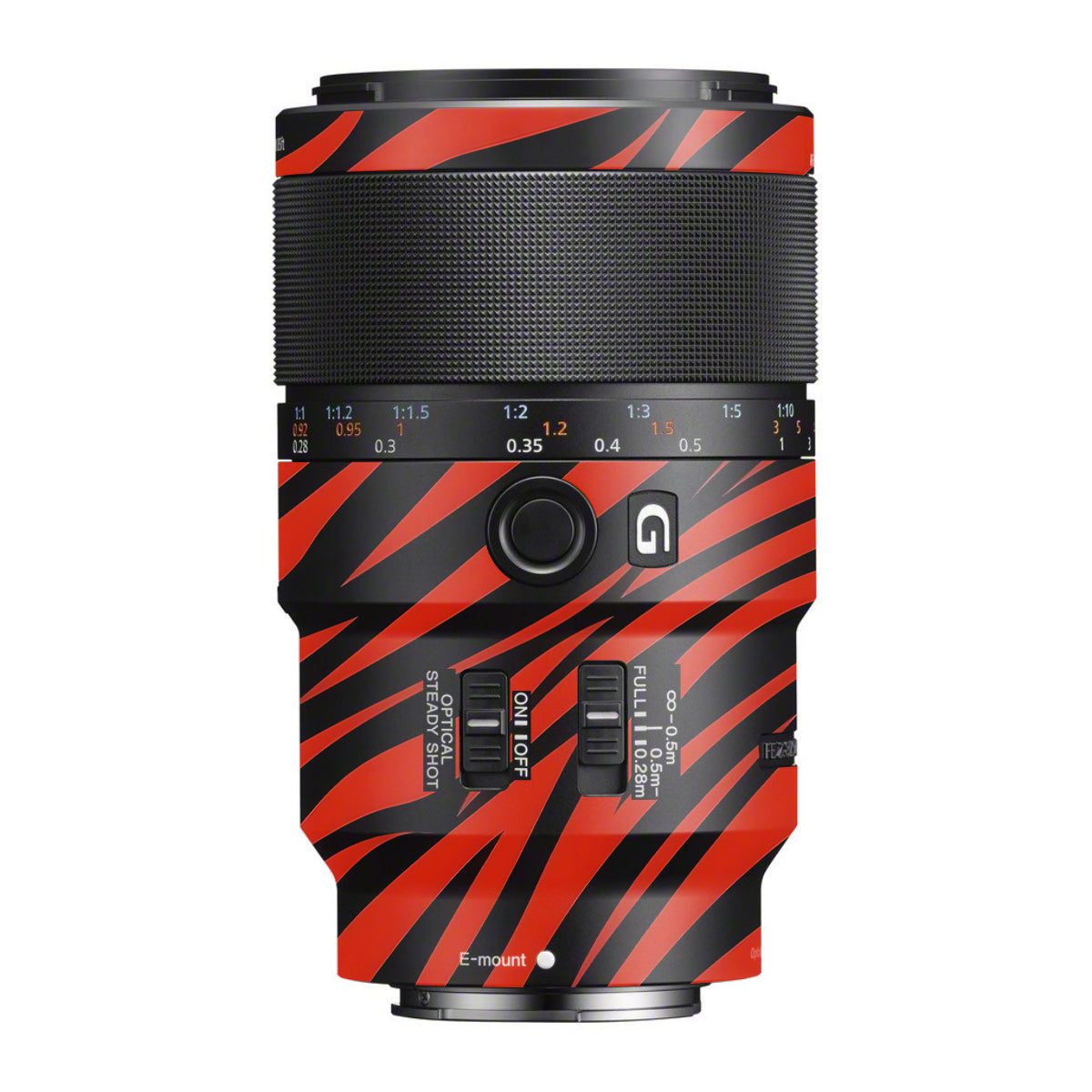 Red and Black Stripes Sony FE 90mm F/2.8 Macro OSS Camera Lens Skin