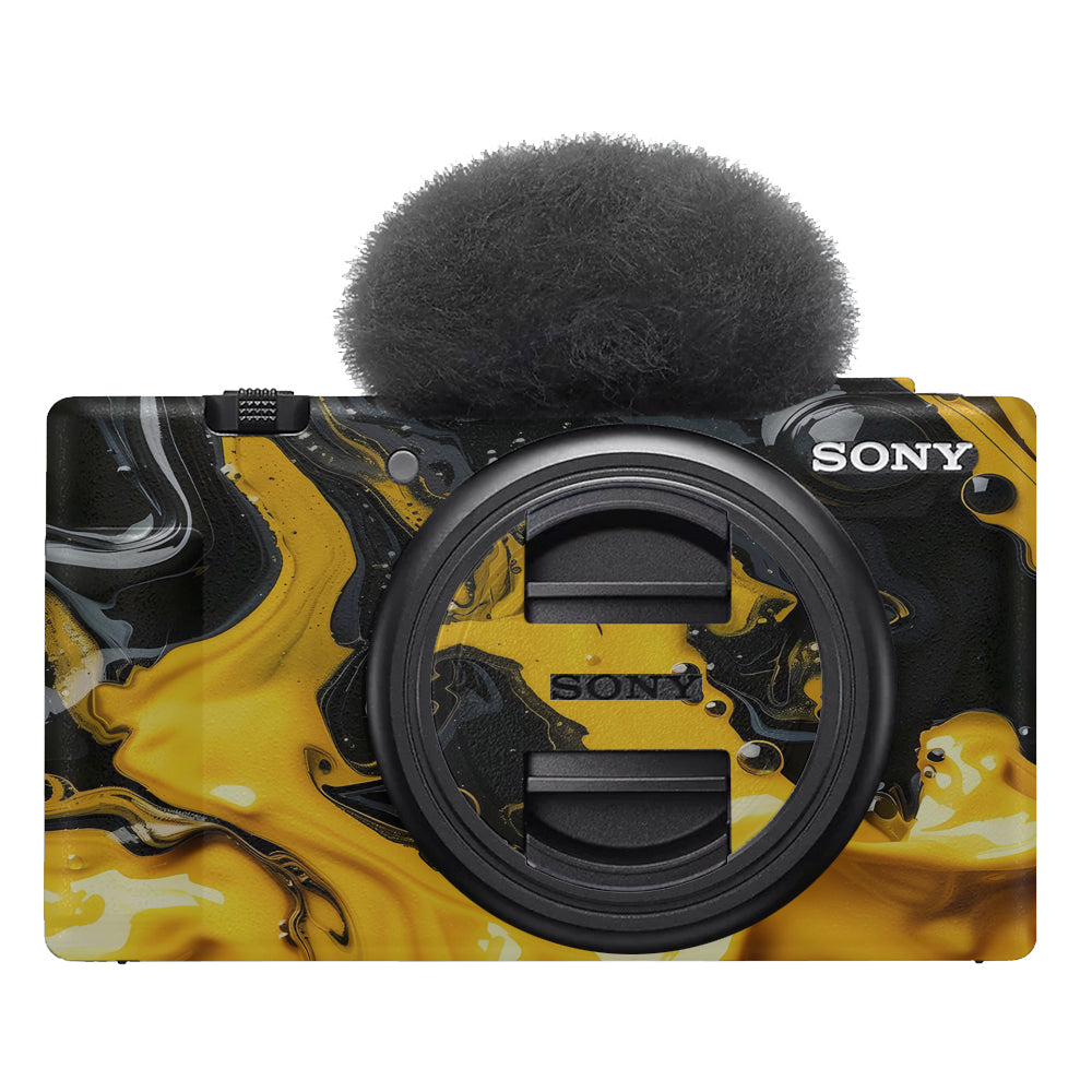 Yellow and Black Paint Swirls Sony ZV-1F Camera Skins