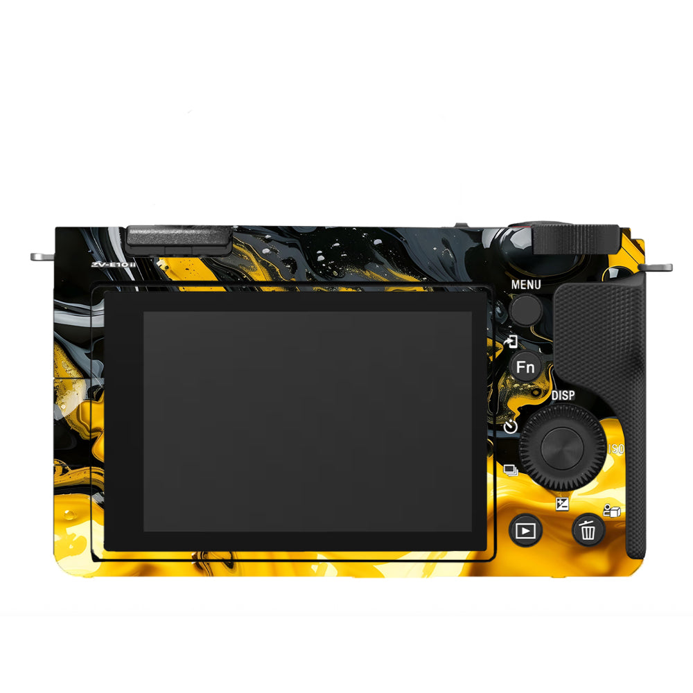 Yellow and Black Paint Swirls Sony ZV-E10 Camera Skins