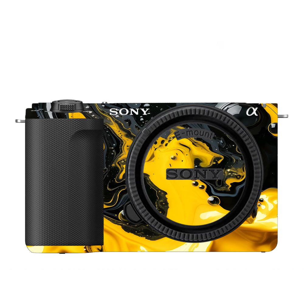 Yellow and Black Paint Swirls Sony ZV-E10 Camera Skins